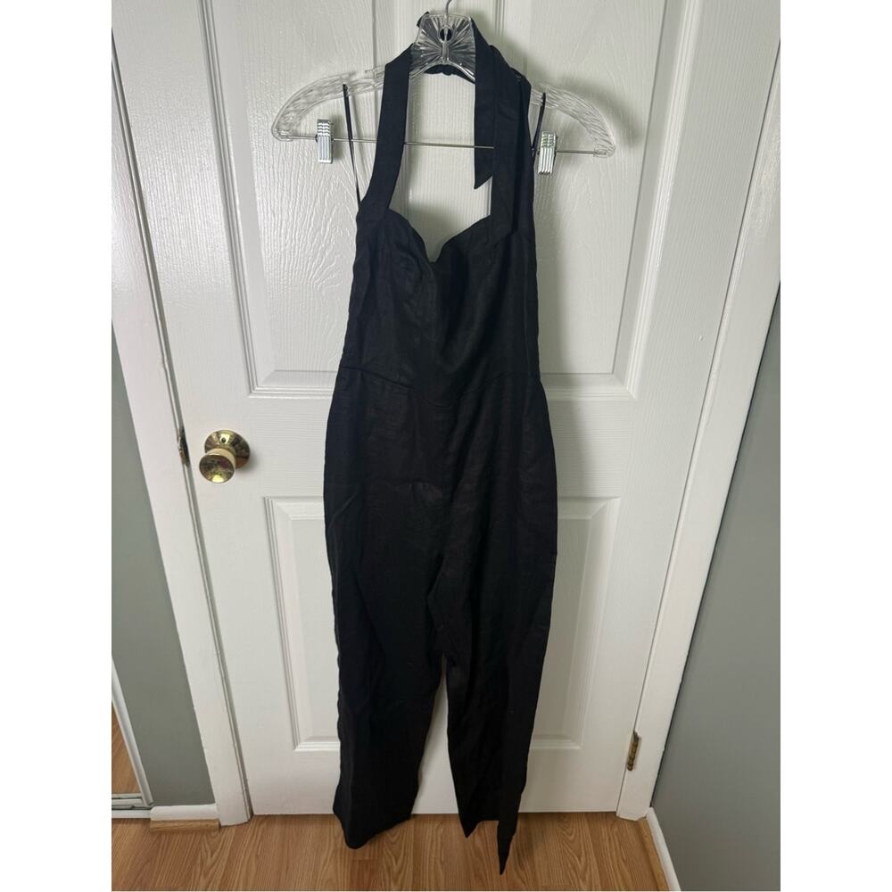 Reformation Malika Linen Jumpsuit in Black 4 FLAW - Picture 2 of 7